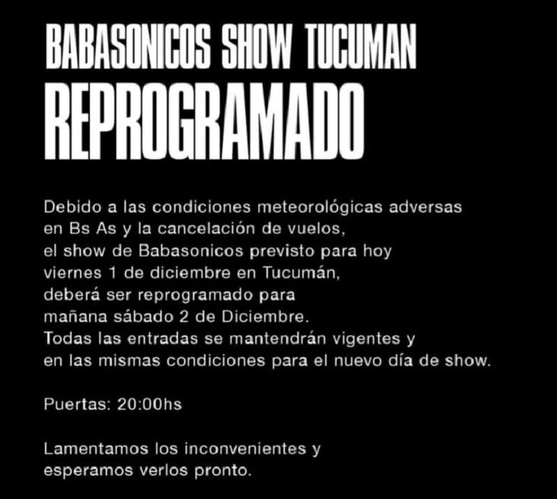 Babasónicos suspendió su show de esta noche en Tucumán
