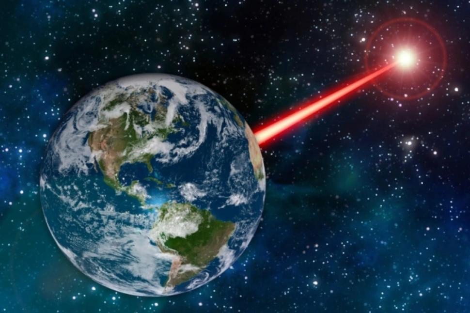 A laser traveling through space