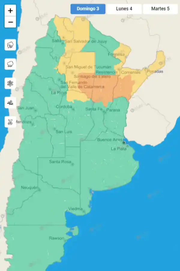 Alerta naranja y amarilla para el norte y centro de la Argentina.