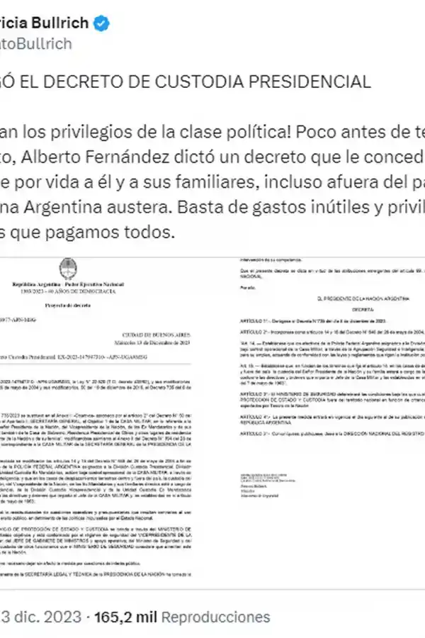 Derogaron el decreto que otorgaba custodia a Alberto Fernández en el exterior