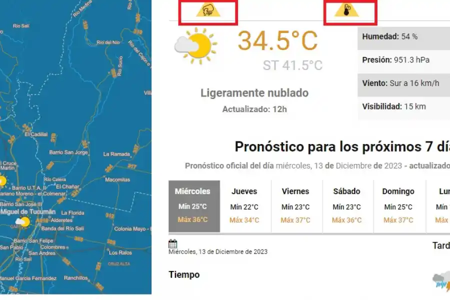 Doble advertencia del SMN: Tucumán, en alerta amarilla por calor extremo y fuertes tormentas