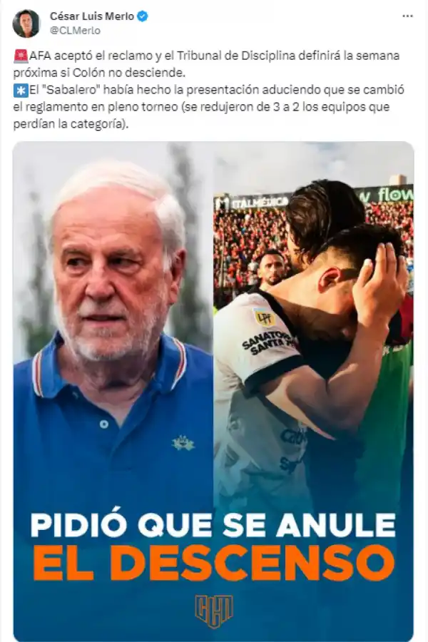 ¡Bombazo en AFA! La Justicia hizo lugar a la denuncia de Colón y podría salvarse del descenso