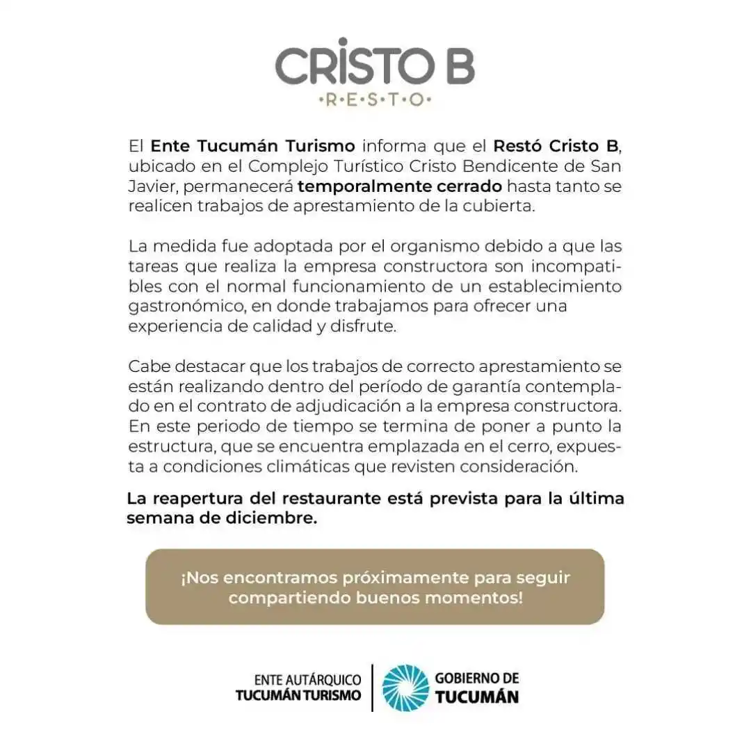 El comunicado del Ente de Turismo