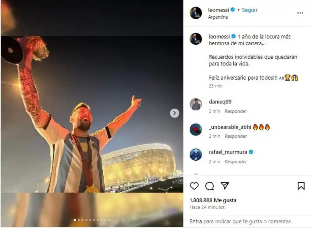 Lionel Messi publicó una serie de fotos inéditas con la Copa del Mundo en Qatar