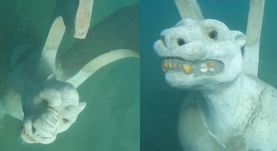 La leona yace en el fondo del lago.