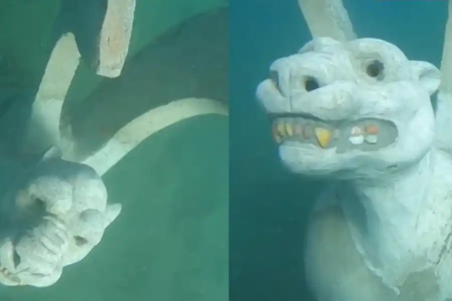 La leona yace en el fondo del lago.