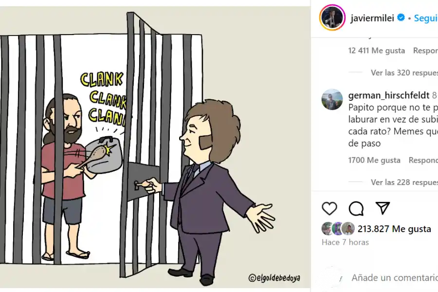 Milei posteó una caricatura en respuesta a los cacerolazos en contra del DNU