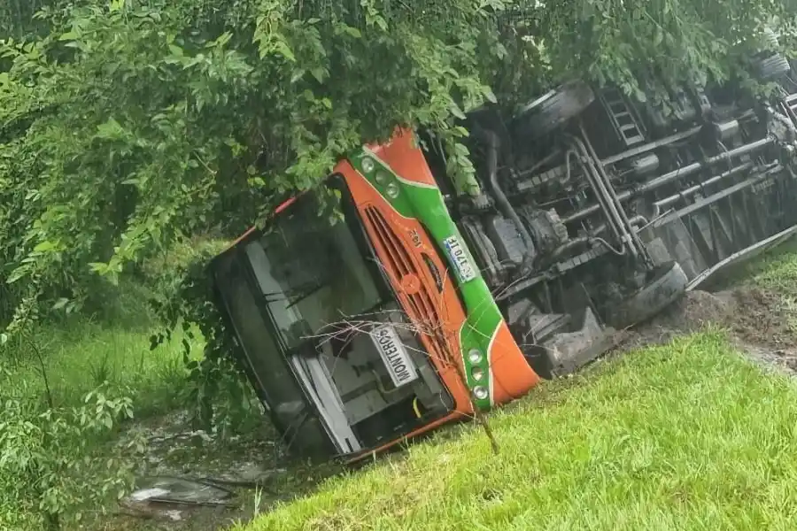 Un colectivo de la empresa Exprebus volcó en la ruta 301