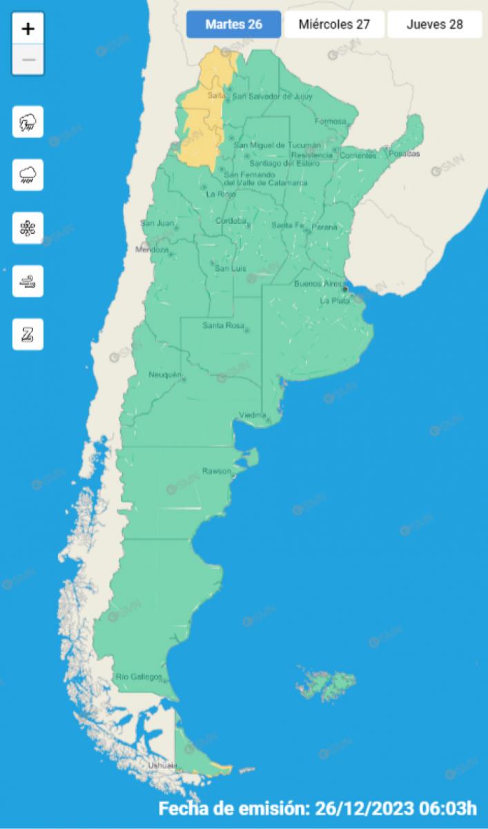 Mapa del clima en Argentina