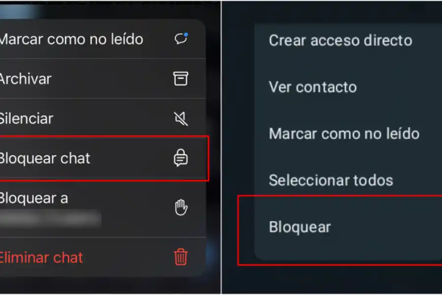 Bloqueo de chats en iOS (izquierda), en Android (derecha)