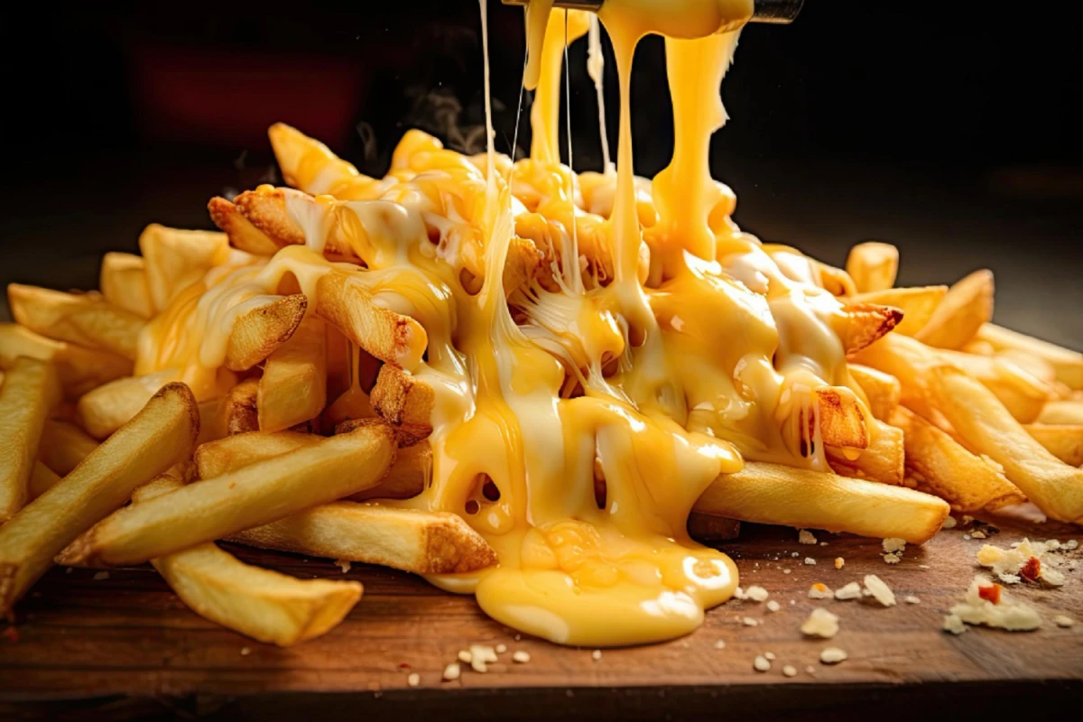 Papas fritas con queso cheddar, un clásico de los bares.