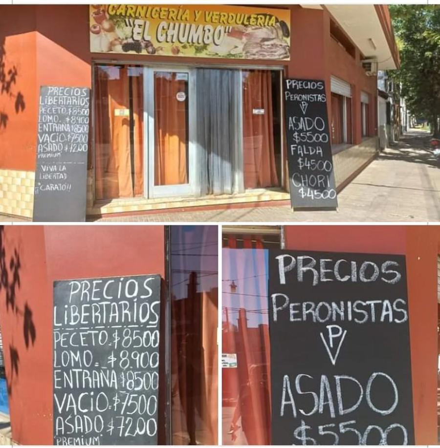 Una carnicería colocó carteles con precios diferentes para “peronistas” y “libertarios” y es furor en las redes sociales.