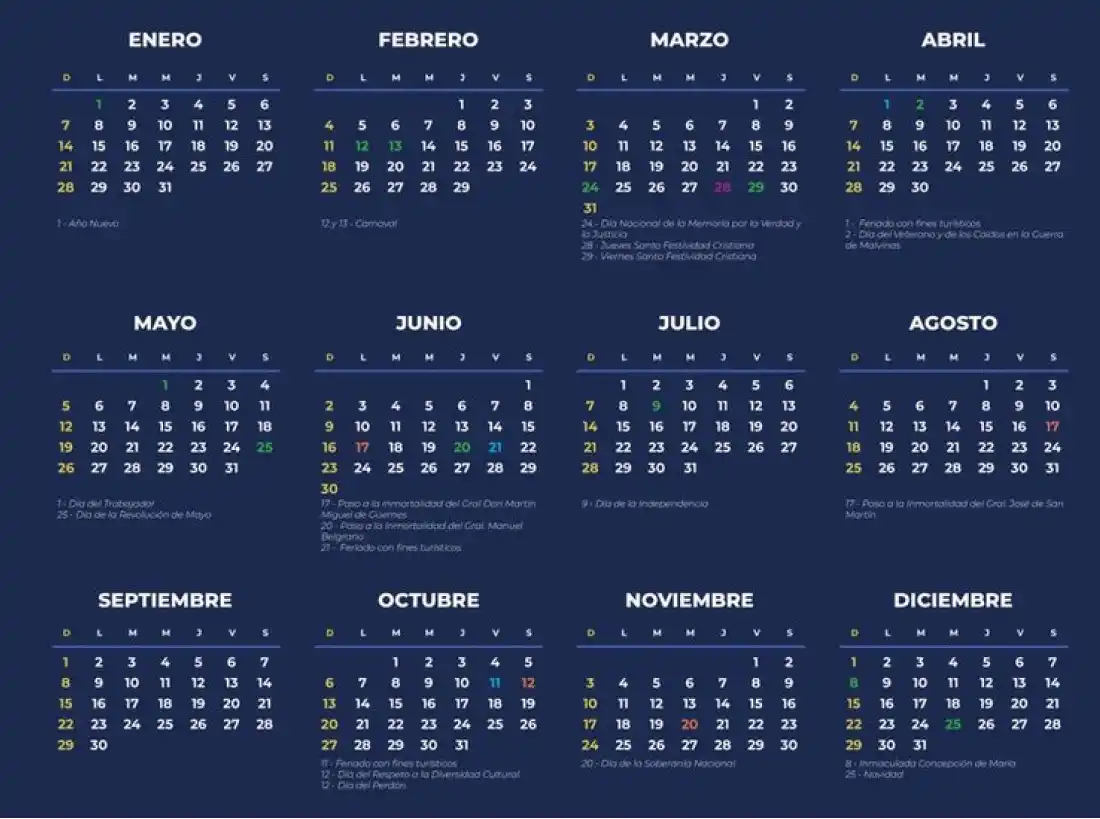 Todos los feriados del 2024.