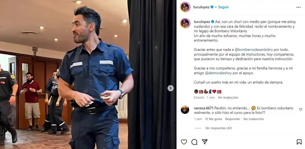 El “Tucu López se recibió de bombero voluntario e hizo un pedido muy especial a la gente