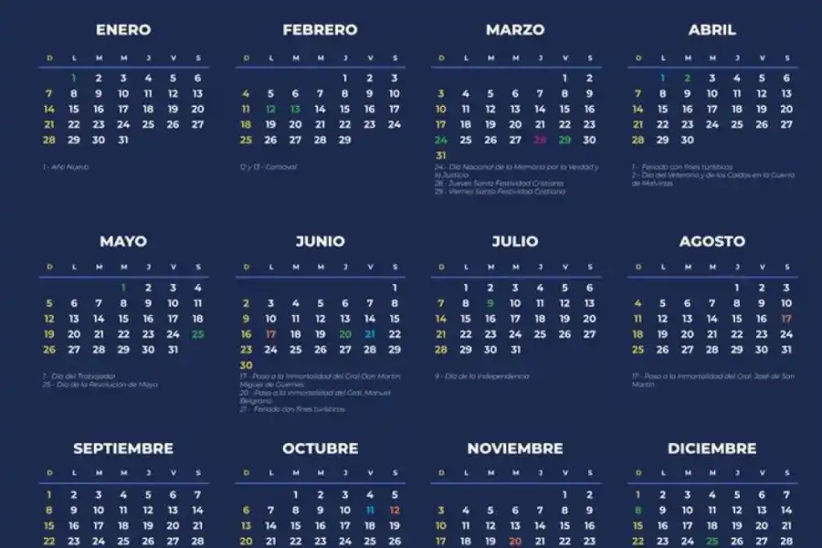 Todos los feriados del 2024.