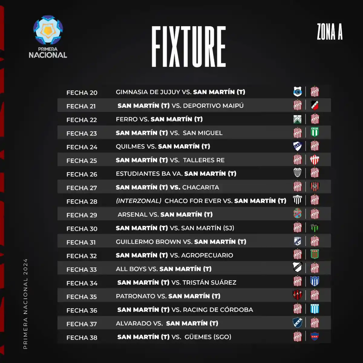 San Martín de Tucumán ya conoce su hoja de ruta para 2024
