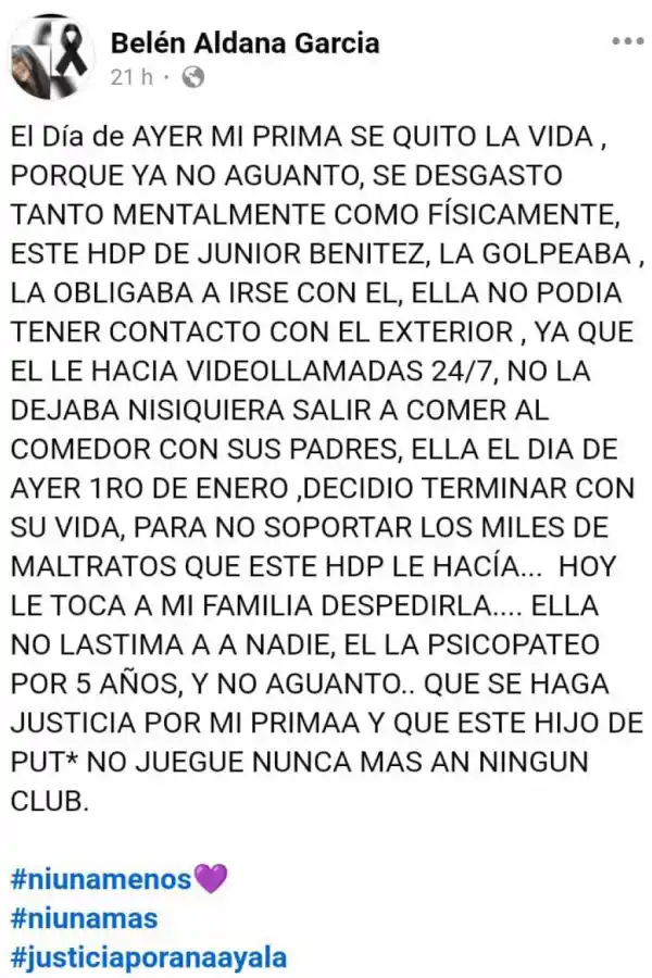 (Posteo de Facebook- Belén Aldana García)