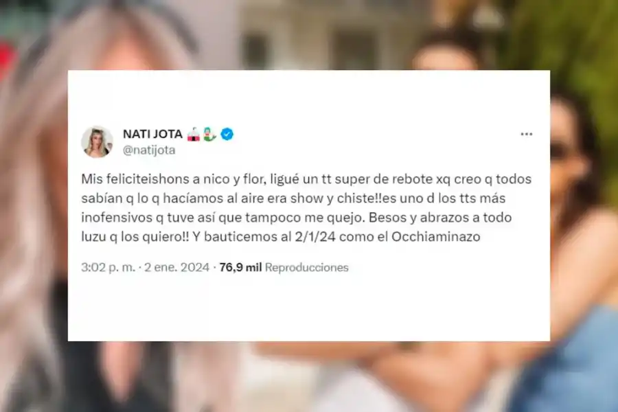 El posteo de Nati Jota al enterarse que era tendencia en las redes sociales.