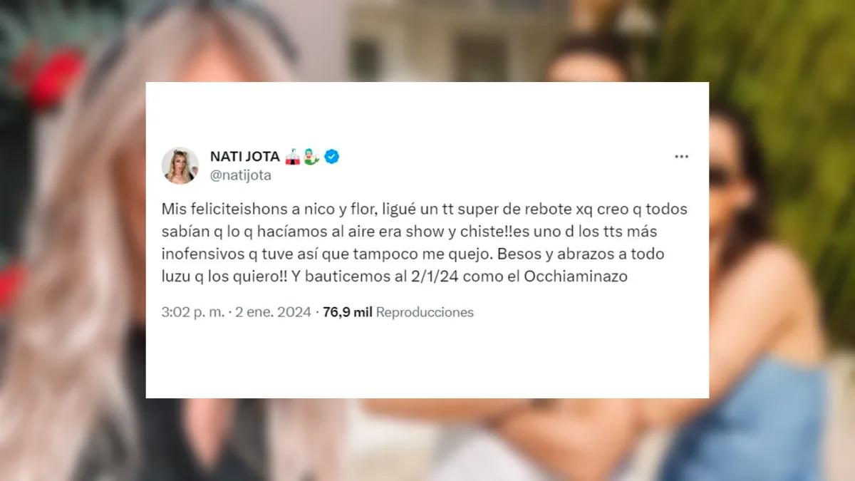 El posteo de Nati Jota al enterarse que era tendencia en las redes sociales.