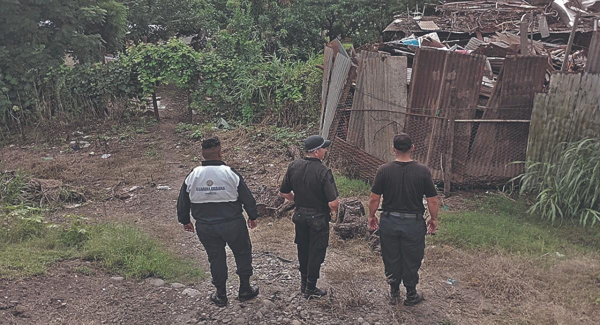 MURALLA DE CHAPA. Policías revisan los derredores de un desarmadero.