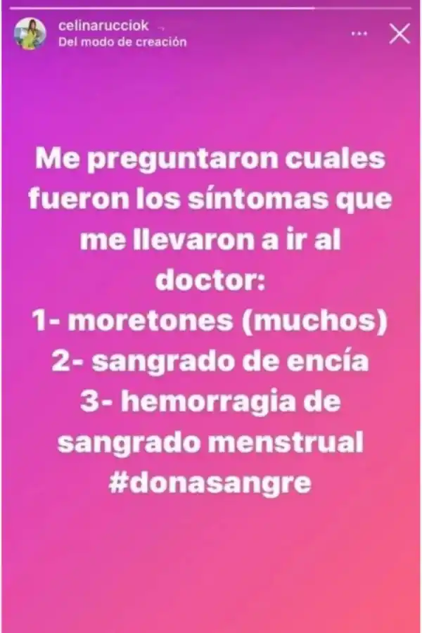 Los síntomas que tuvo Celina Rucci antes de ser diagnosticada con leucemia