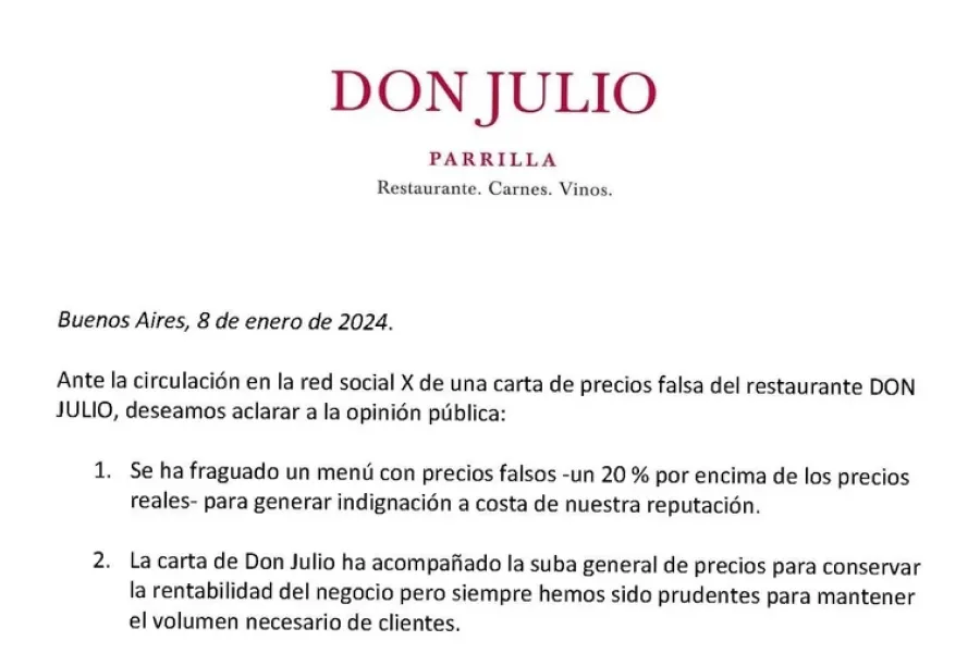 El comunicado de Don Julio.