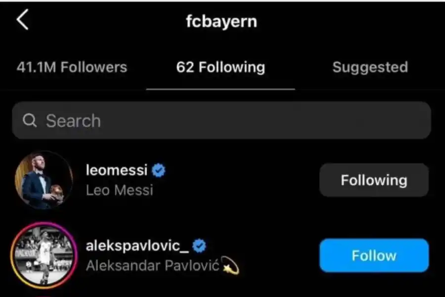 NUEVO SEGUIDOR. La cuenta de Instagram de FC Bayern Múnich muestra el botón activado de 