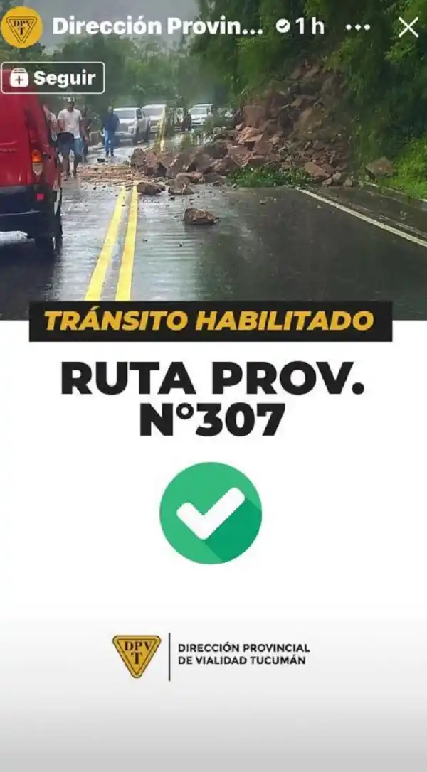 Tras el derrumbe en la ruta 307, se habilitó el camino para los vehículos