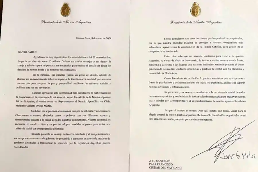 Carta de Milei al Papa