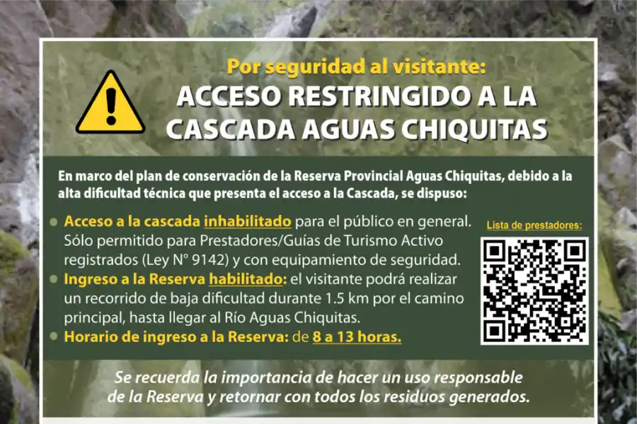 Se limita el acceso a Aguas Chiquitas: los paseos a la cascada son restringidos