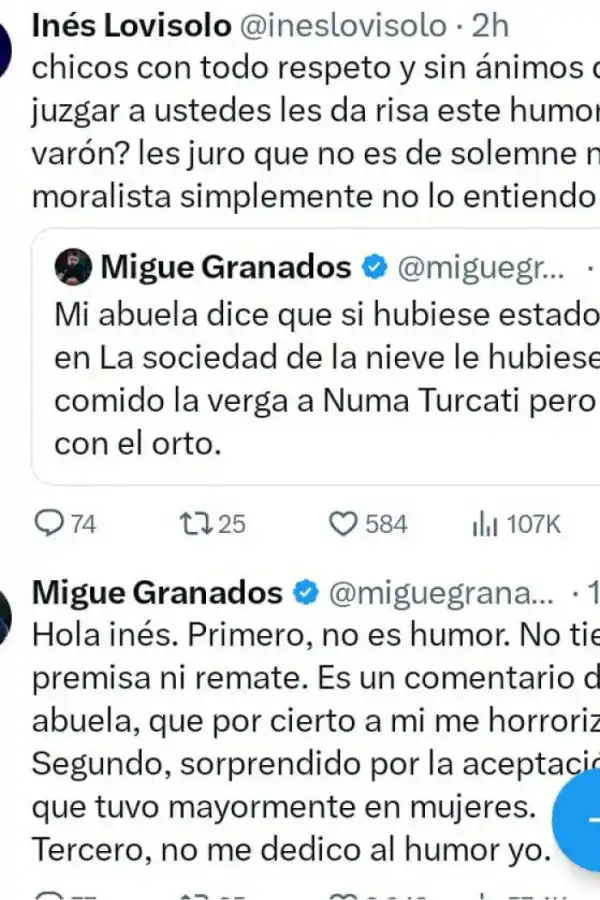 El posteo de Migue Granados que generó polémica en las redes.