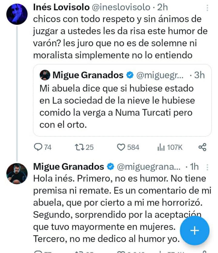 El posteo de Migue Granados que generó polémica en las redes.