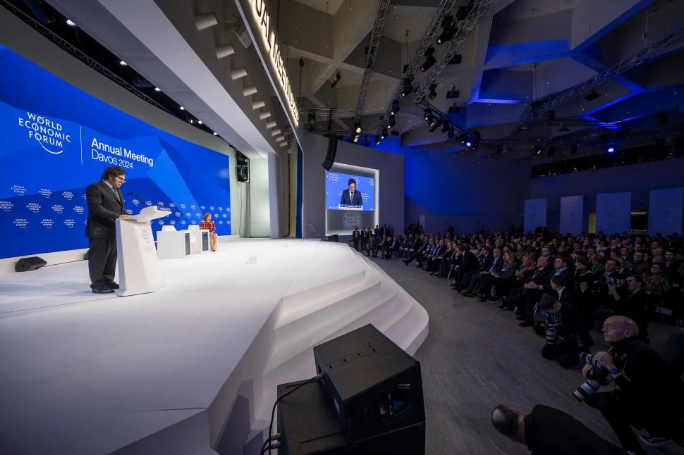 DAVOS. El discurso que pronunció el presidente, Javier Milei, ante empresarios y referentes políticos globales, se extendió durante unos 23 minutos. afp