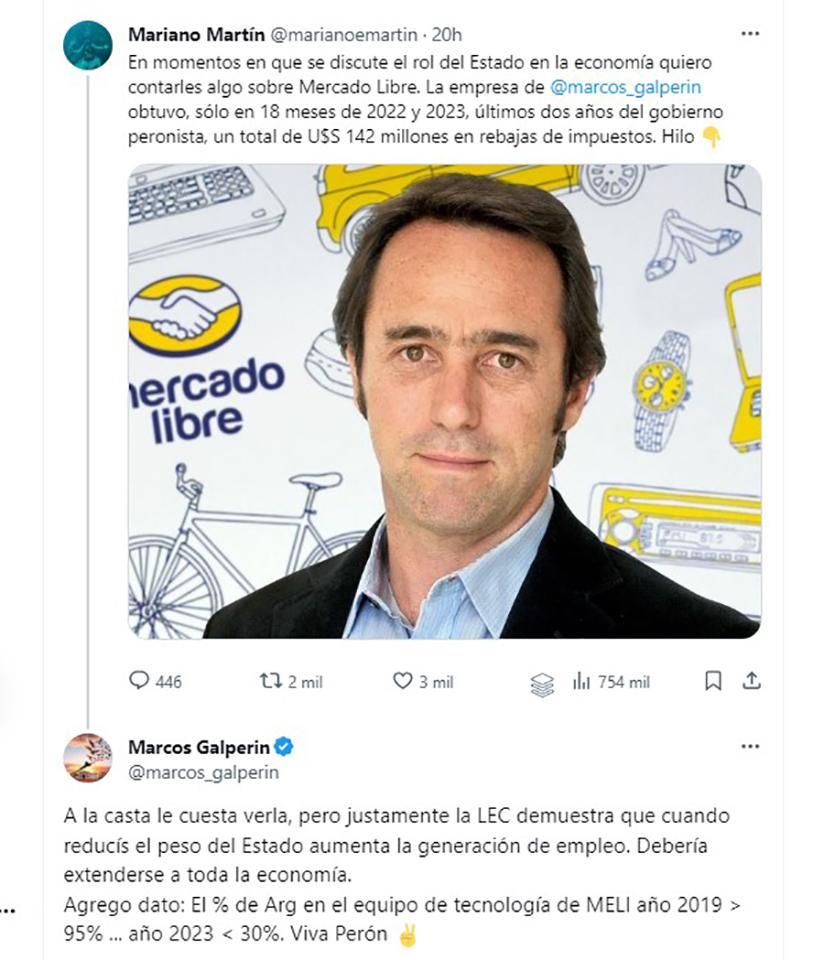 Marcos Galperín salió al cruce de las críticas por recibir subsidios impositivos del Estado