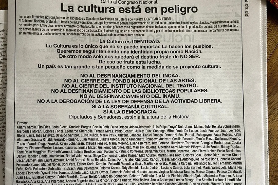 Carta de los referentes de la cultura. FOTO DE X @claudiapineiro 