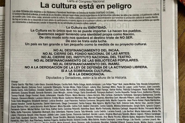 Ley ómnibus: Charly, Fito, Leonardo Sbaraglia y más de 20.000 firmas en defensa de la cultura