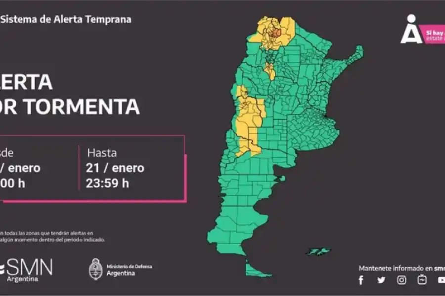 Alerta por tormentas en 11 provincias argentinas.