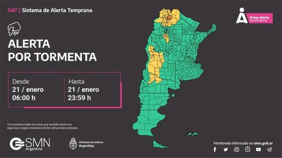 Alerta por tormentas en 11 provincias argentinas.