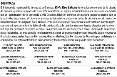 Solicitada: el intendende y concejales de Simoca también acompañan las decisiones políticas de Jaldo