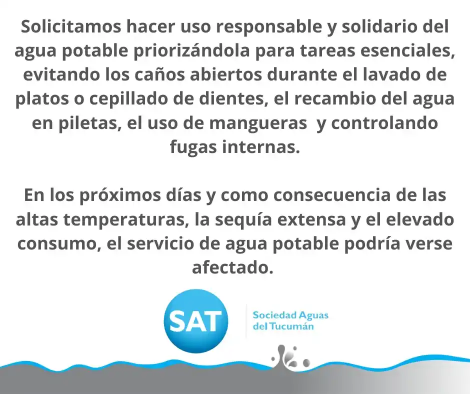 Advierten que por el calor y la sequía podría haber cortes de agua en Tucumán