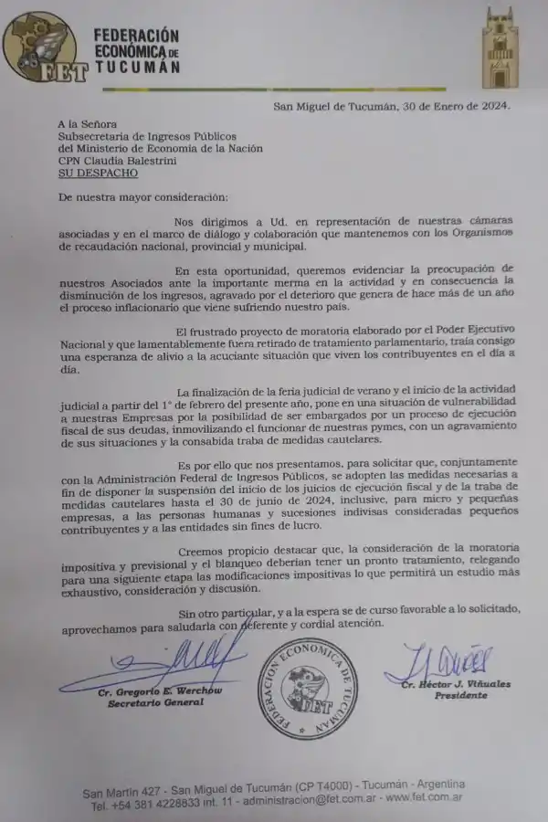 Por el decrecimiento en la actividad económica, la FET solicitó la suspensión de ejecuciones fiscales