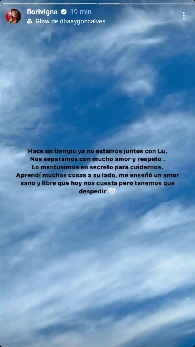 Flor Vigna anunció su separación de Luciano Castro: “Hace un tiempo ya no estamos juntos”