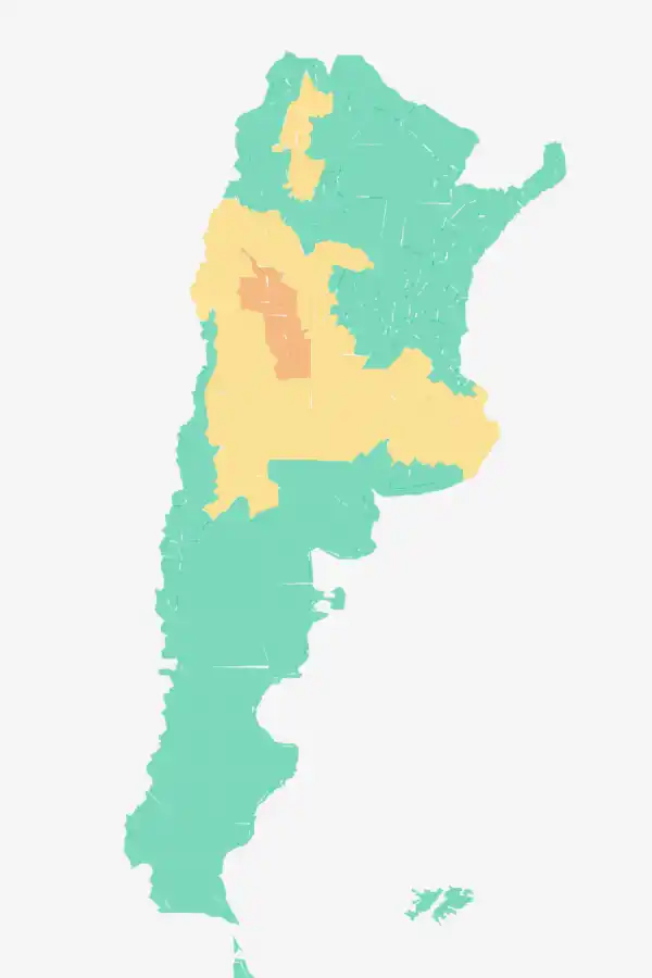 Mapa de alertas meteorológicas en Argentina