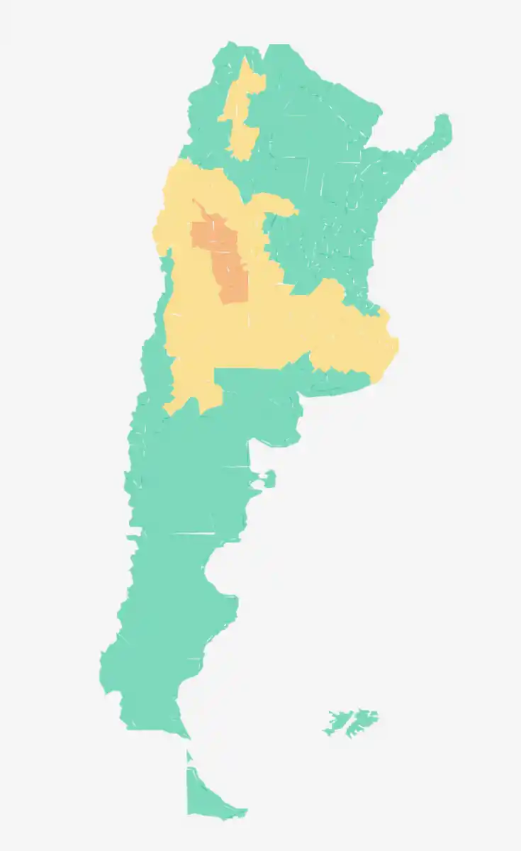 Mapa de alertas meteorológicas en Argentina