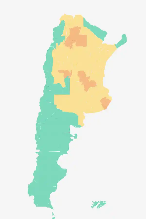 Mapa de alertas meteorológicas en Argentina