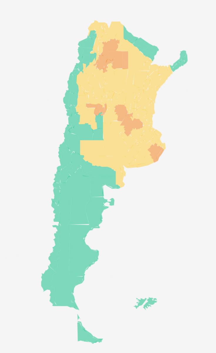 Mapa de alertas meteorológicas en Argentina