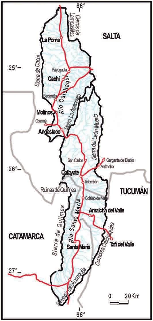 MAPA DE LOS VALLES CALCHAQUÍES. De Santa María (Catamarca) a La Poma (Salta).