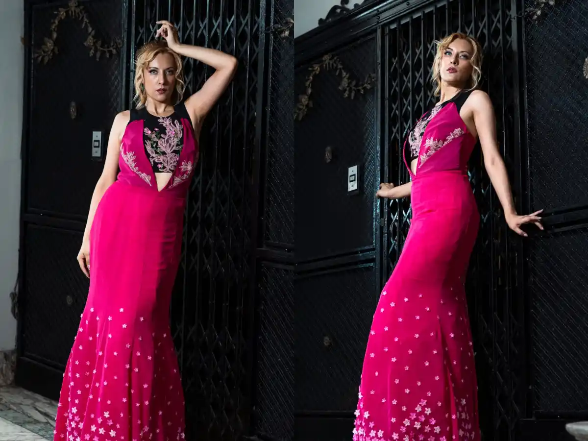 PRIMAVERA A TODO COLOR. Cristina se inspiró en las flores rosas del lapacho para confeccionar este vestido. 