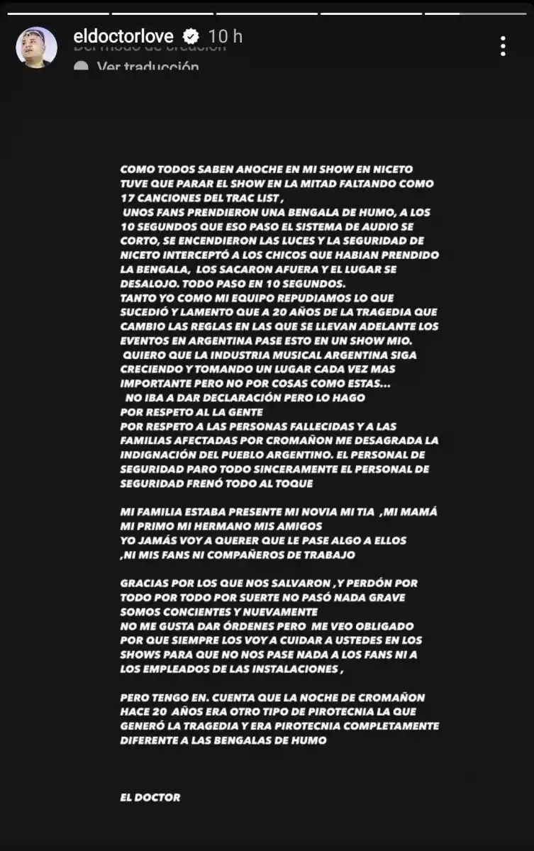 La historia que subió El Doctor luego del show