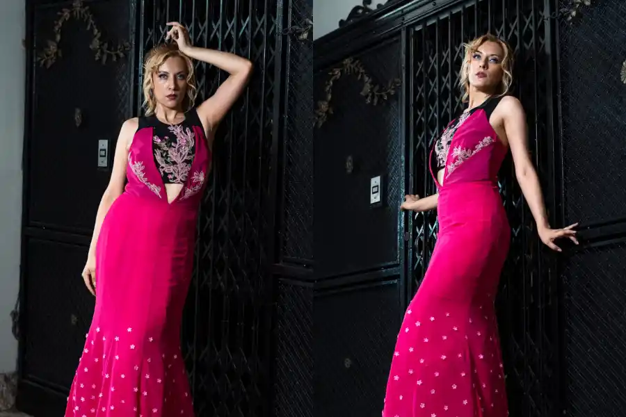 PRIMAVERA A TODO COLOR. Cristina se inspiró en las flores rosas del lapacho para confeccionar este vestido. 